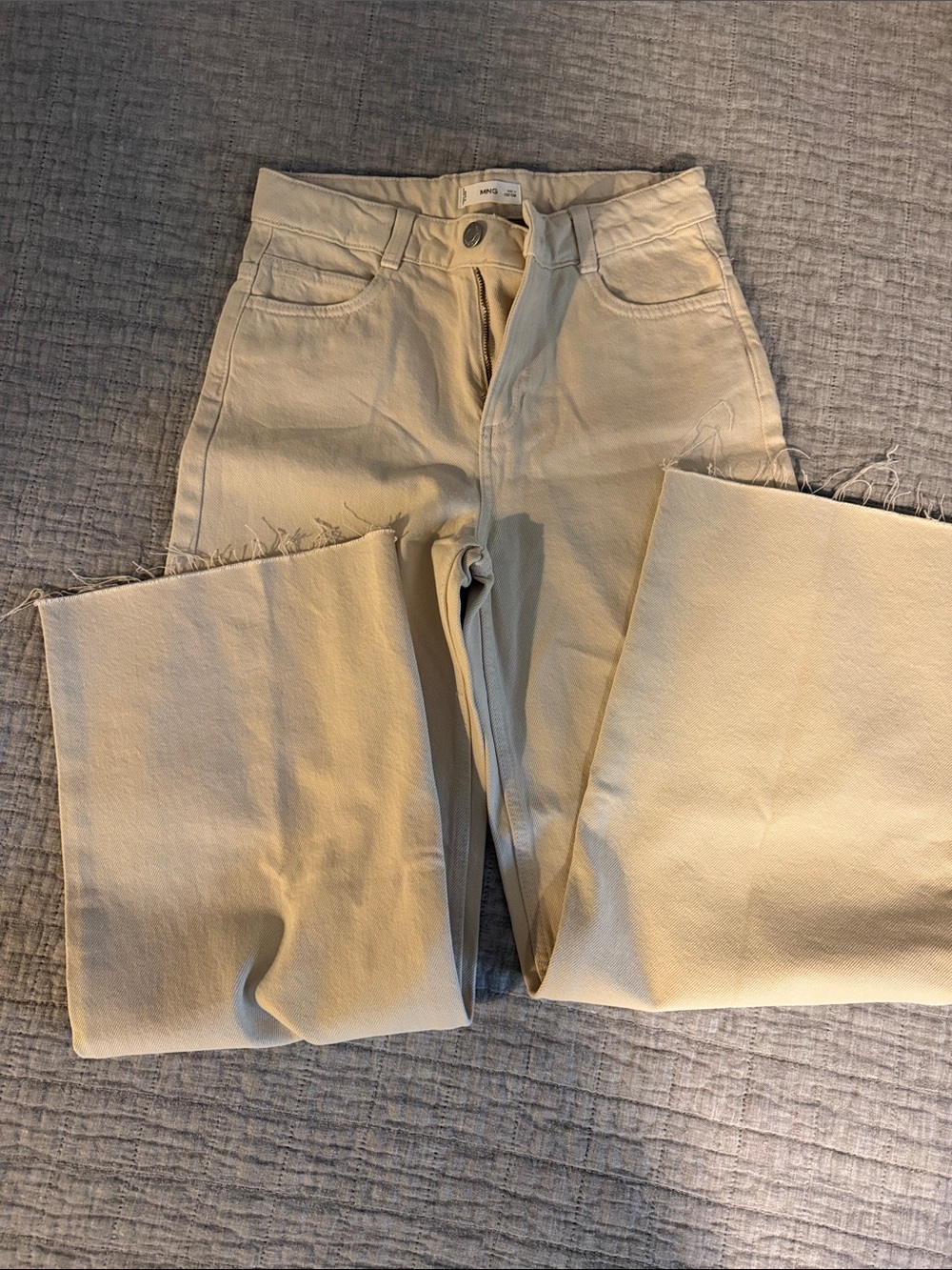 Mango Beige High-Waist Wide-Leg Jeans